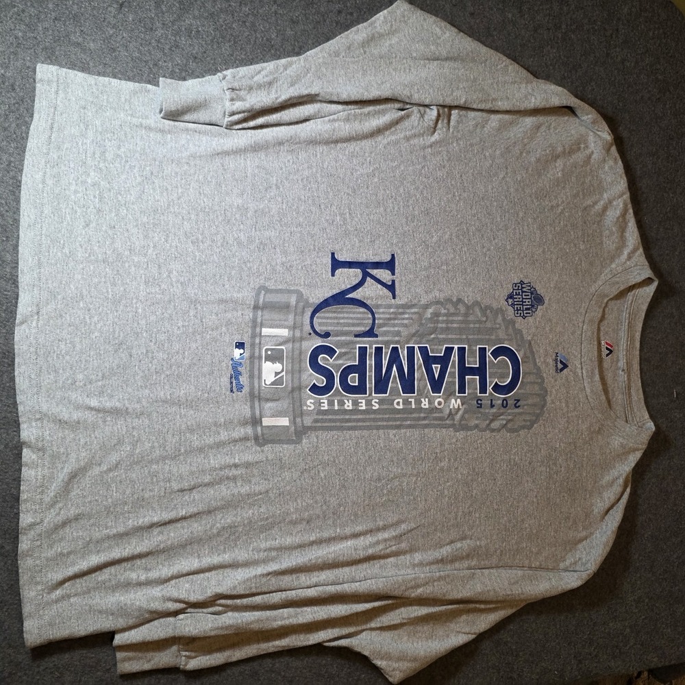 Majestic KC Royals 2015 World Series Champions Gray Long Slv t-shirt Men's XL A1